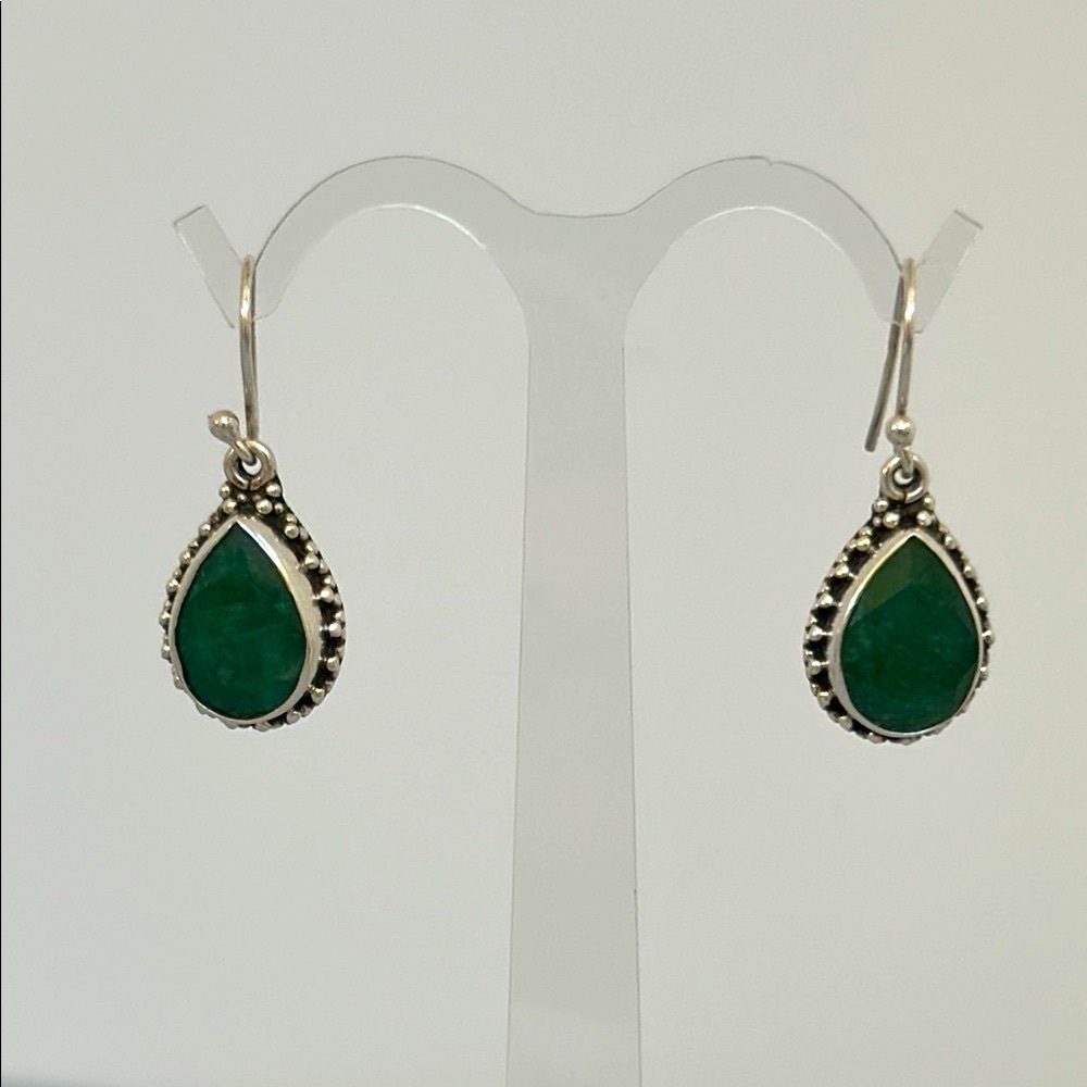 Elegant 925 Silver JADE Green Teardrop Earrings